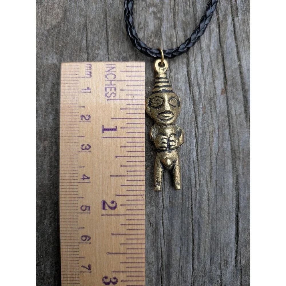 Vintage Brass Latin American First Nations Fertility God Pendant Necklace